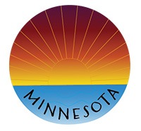 Minnesota Sticker with a sunrise over a lake.